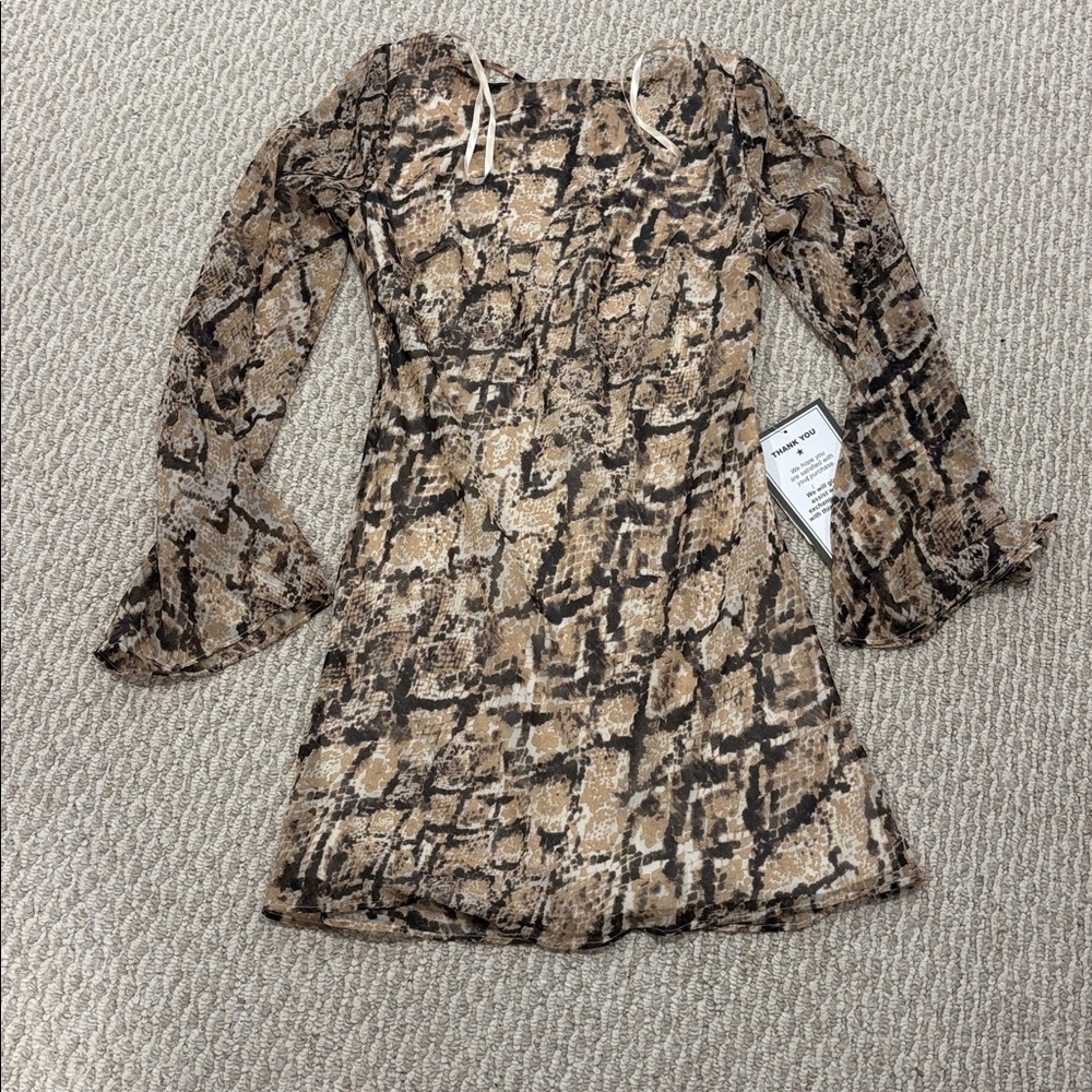 B Darlin Beige and Black Snake-Print Long Sleeve Dress